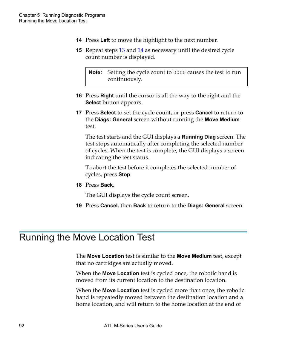 Running the move location test | Quantum ATL M-Series User Manual | Page 110 / 222
