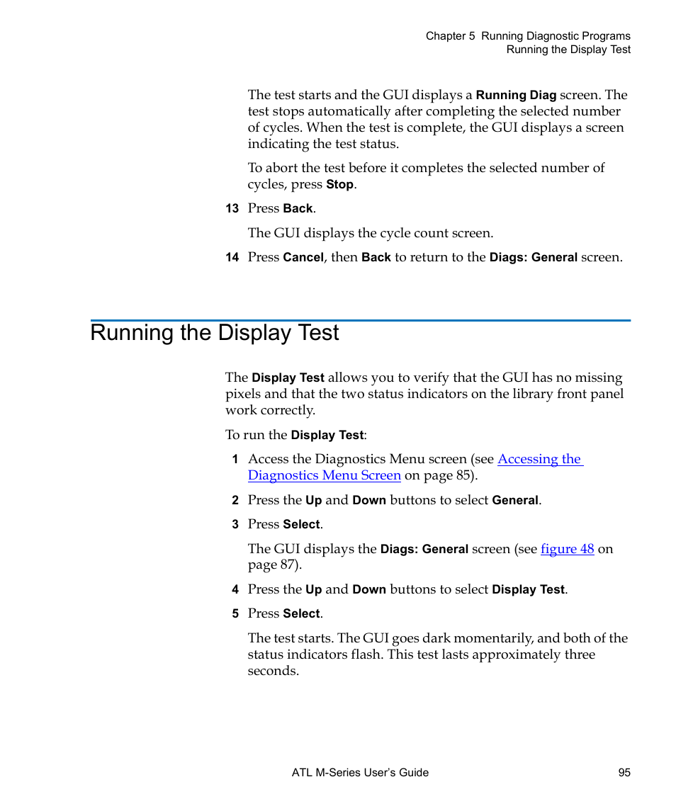 Running the display test | Quantum ATL M-Series User Manual | Page 113 / 222