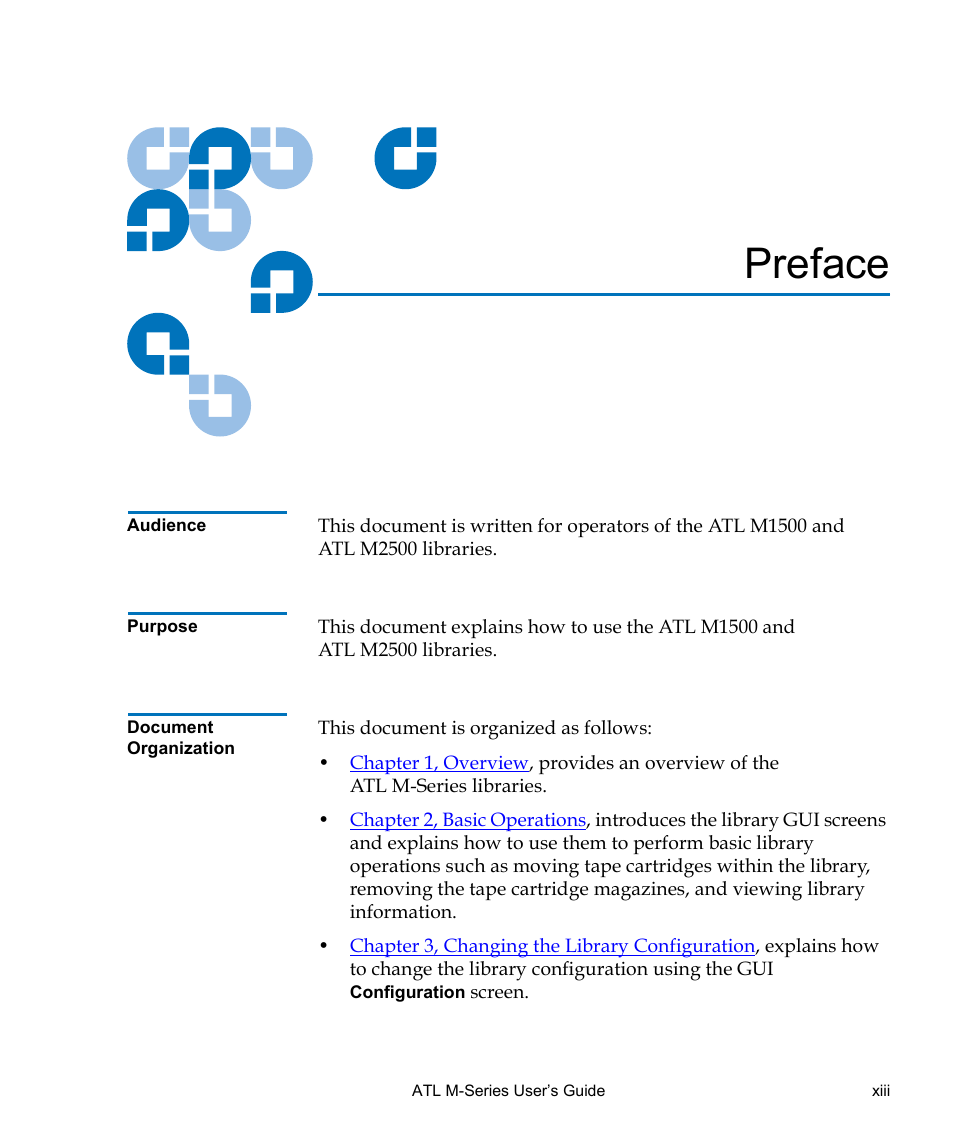 Preface, Xiii | Quantum ATL M-Series User Manual | Page 13 / 222