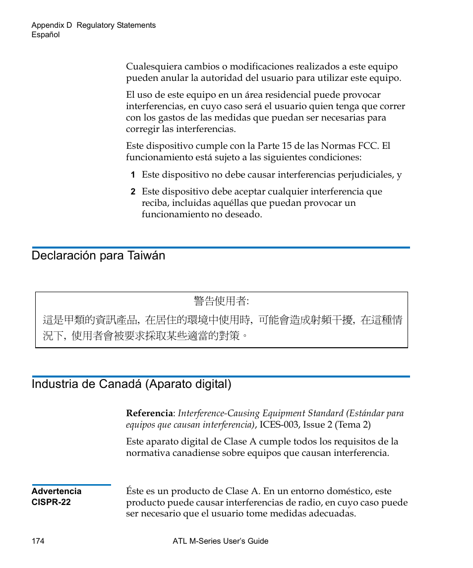 Declaración para taiwán, Industria de canadá (aparato digital) | Quantum ATL M-Series User Manual | Page 192 / 222