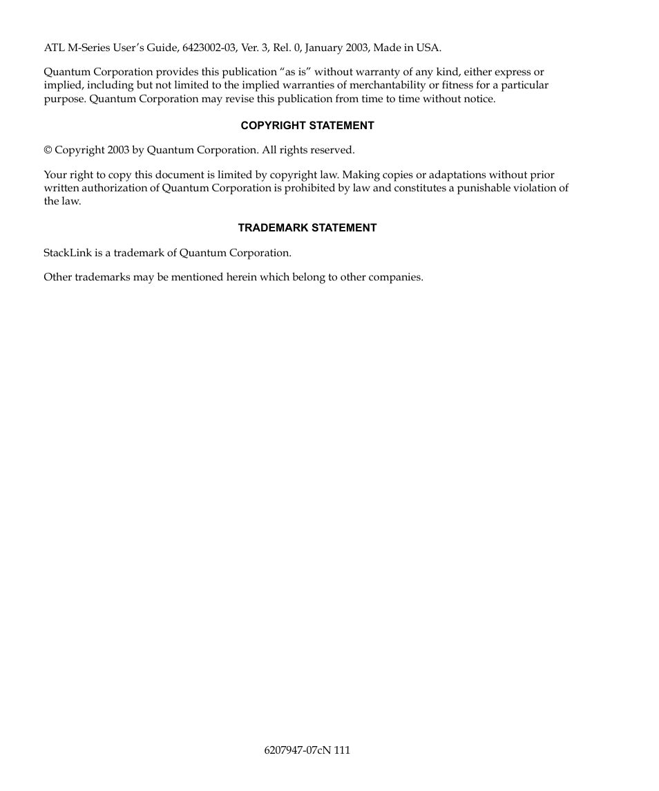 Quantum ATL M-Series User Manual | Page 2 / 222