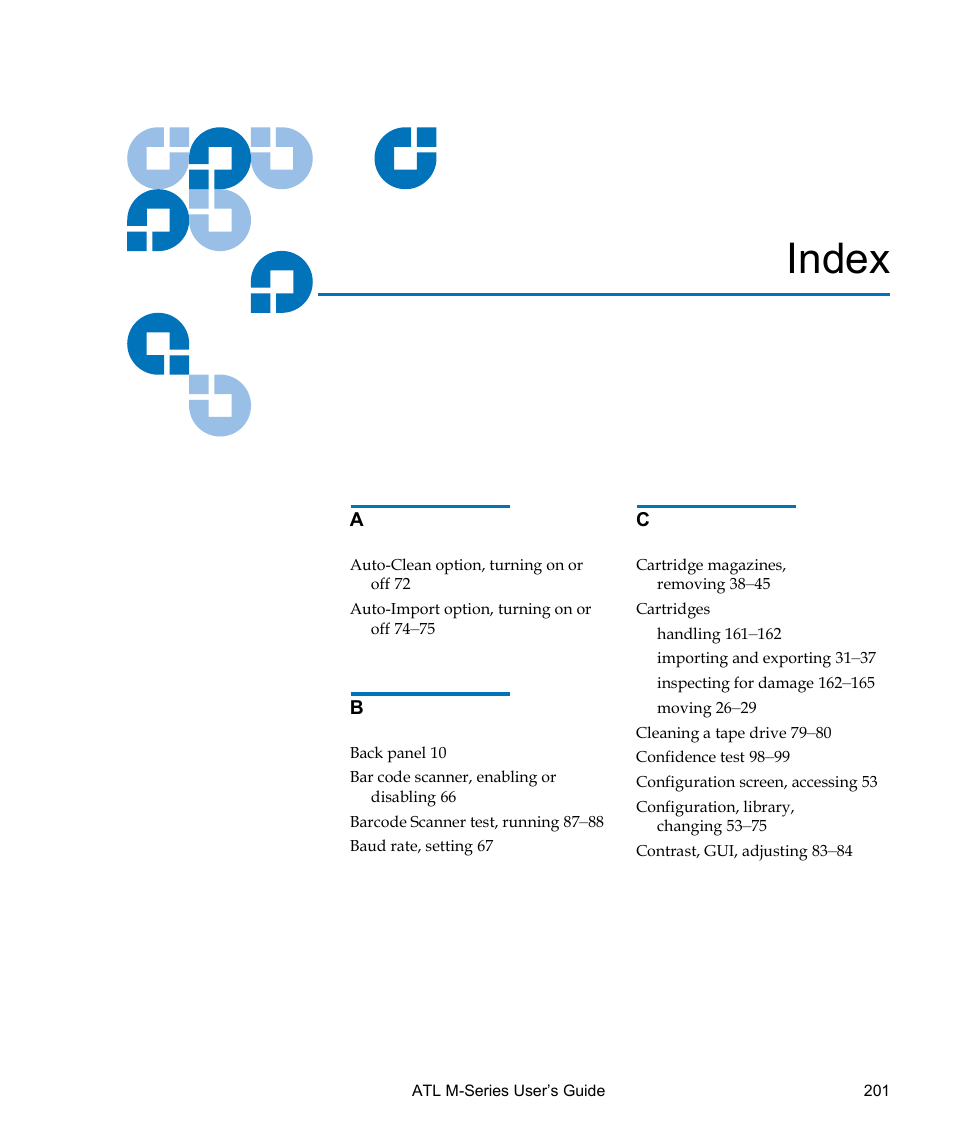 Index | Quantum ATL M-Series User Manual | Page 219 / 222