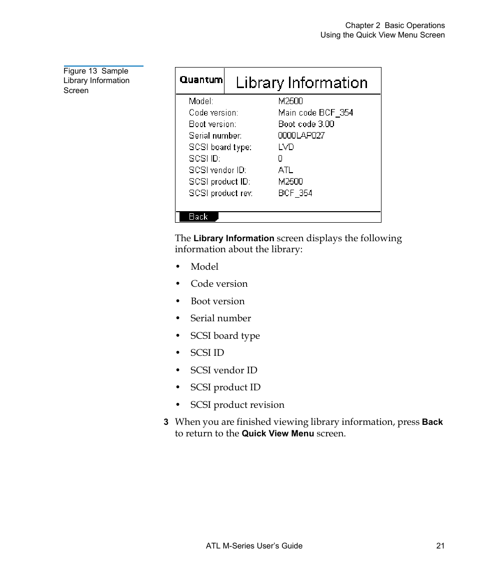 Figure 13 sample library information screen, Figure 13 | Quantum ATL M-Series User Manual | Page 39 / 222