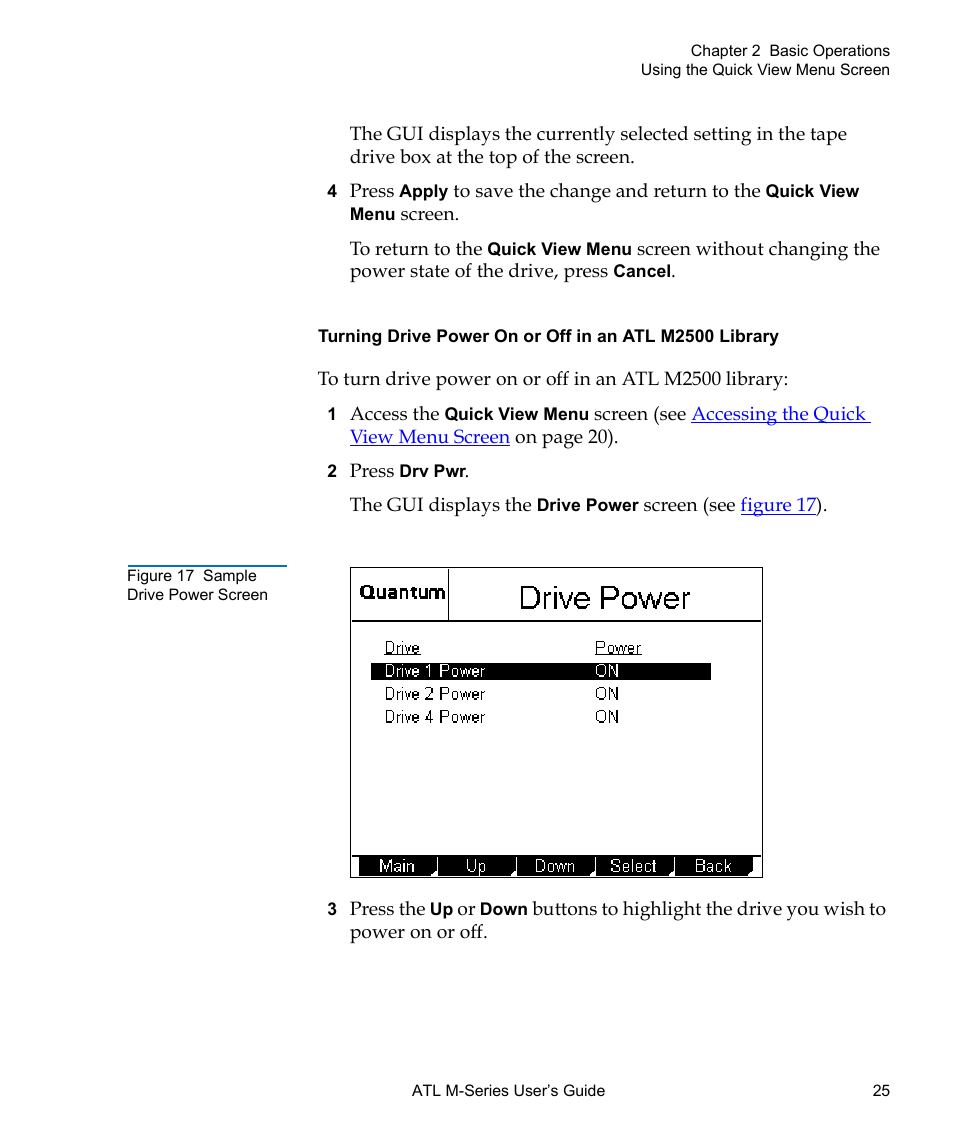 Figure 17 sample drive power screen | Quantum ATL M-Series User Manual | Page 43 / 222