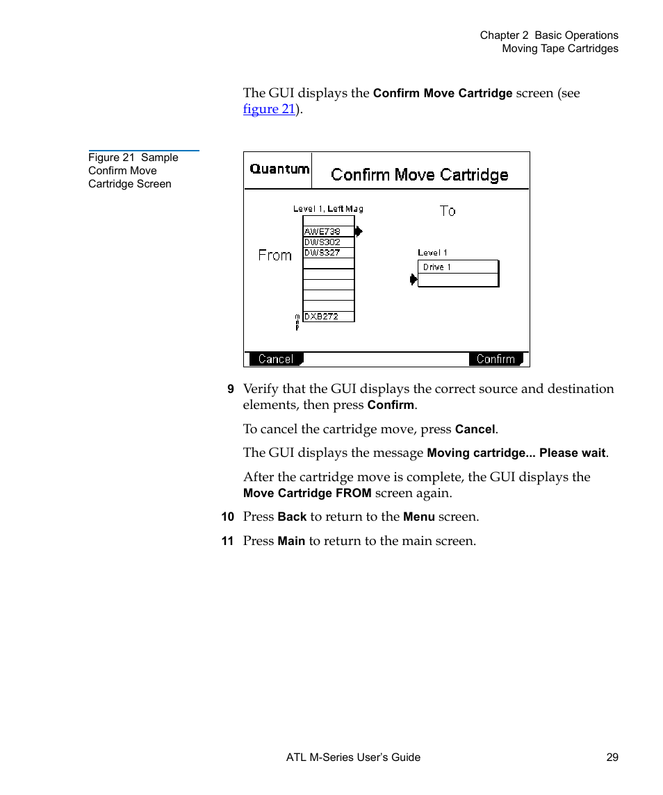 Figure 21 sample confirm move cartridge screen | Quantum ATL M-Series User Manual | Page 47 / 222