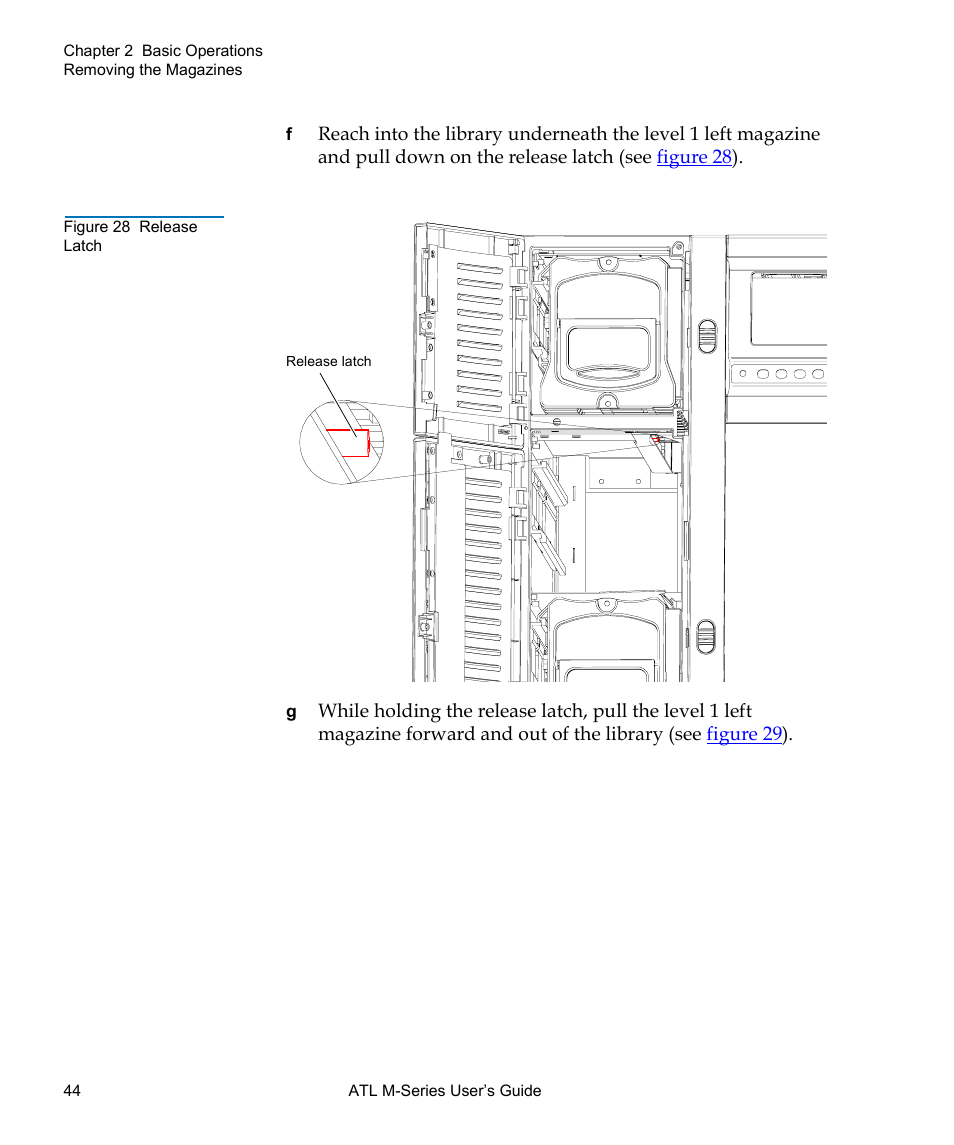 Figure 28 release latch | Quantum ATL M-Series User Manual | Page 62 / 222