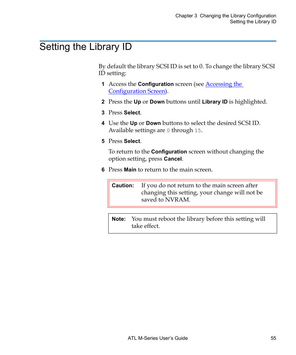 Setting the library id | Quantum ATL M-Series User Manual | Page 73 / 222