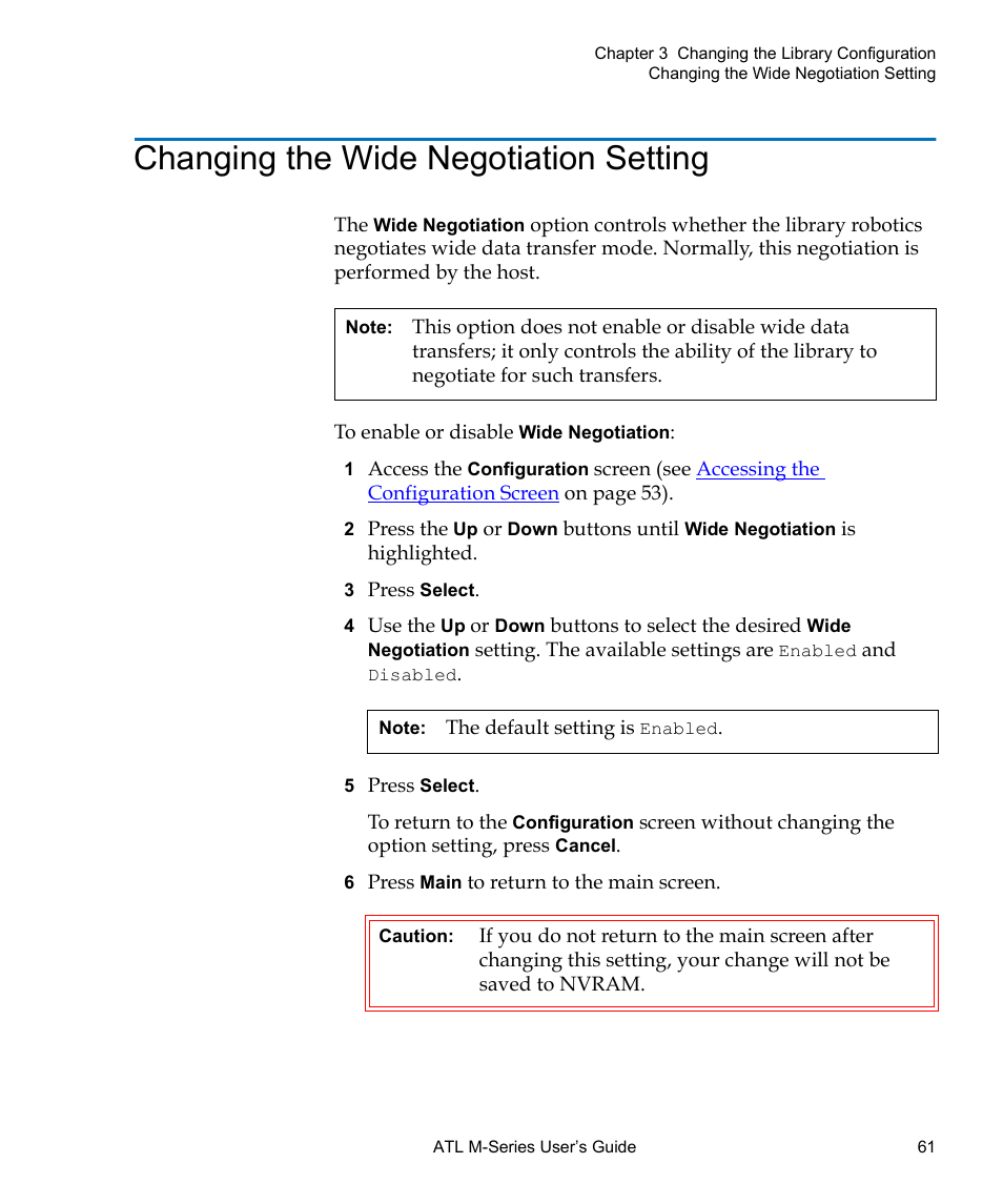 Changing the wide negotiation setting | Quantum ATL M-Series User Manual | Page 79 / 222