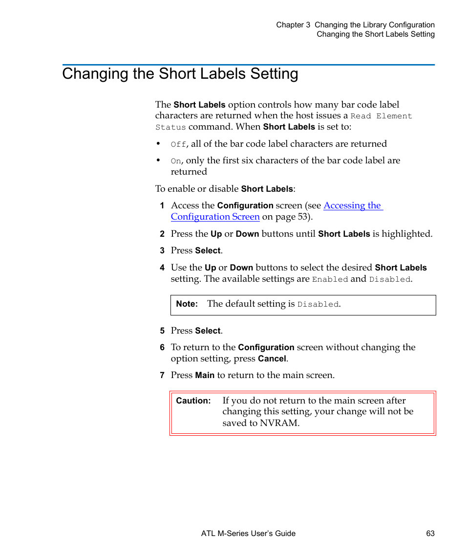 Changing the short labels setting | Quantum ATL M-Series User Manual | Page 81 / 222