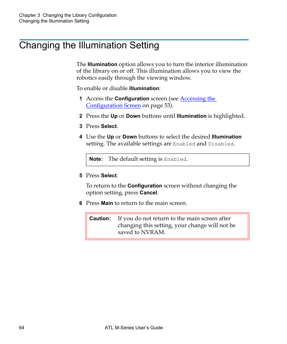 Changing the illumination setting | Quantum ATL M-Series User Manual | Page 82 / 222