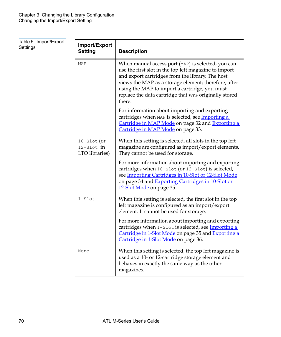 Table 5, Import/export settings | Quantum ATL M-Series User Manual | Page 88 / 222