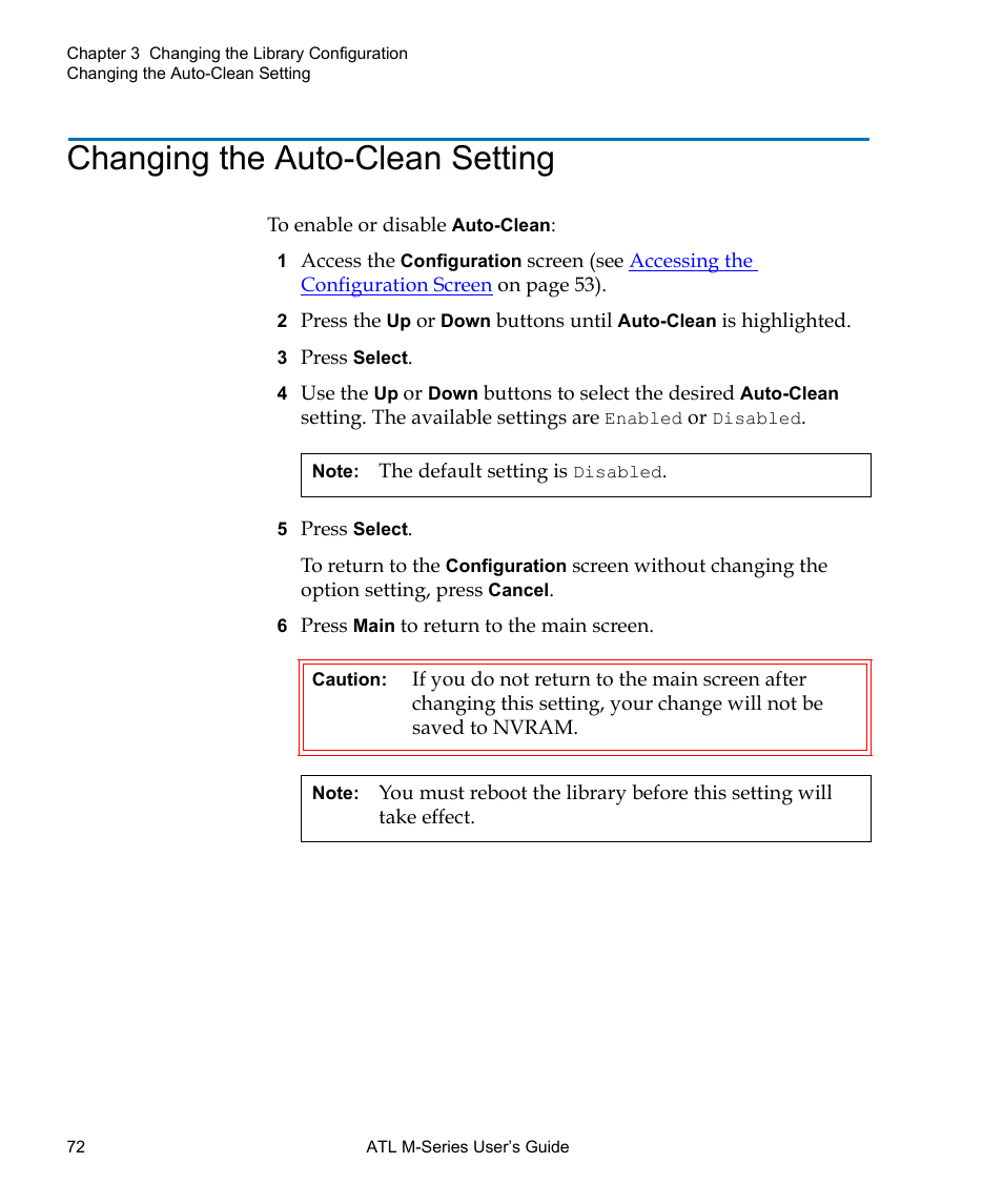 Changing the auto-clean setting | Quantum ATL M-Series User Manual | Page 90 / 222
