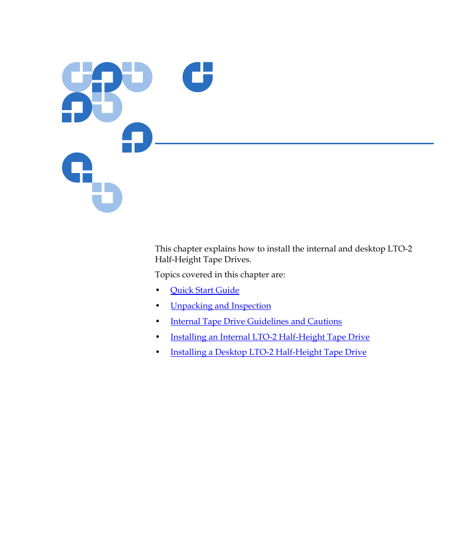 Installation and quick start, Chapter 2, Chapter 2, installation and quick start | Quantum LTO-2 User Manual | Page 17 / 94