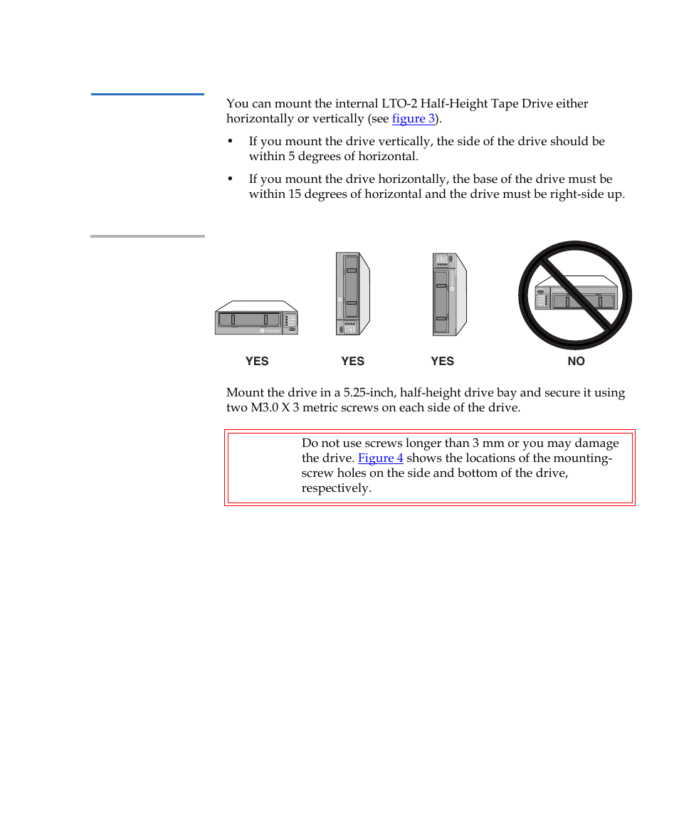 Mounting the internal tape drive, Figure 3, Acceptable mounting orientation | Quantum LTO-2 User Manual | Page 25 / 94
