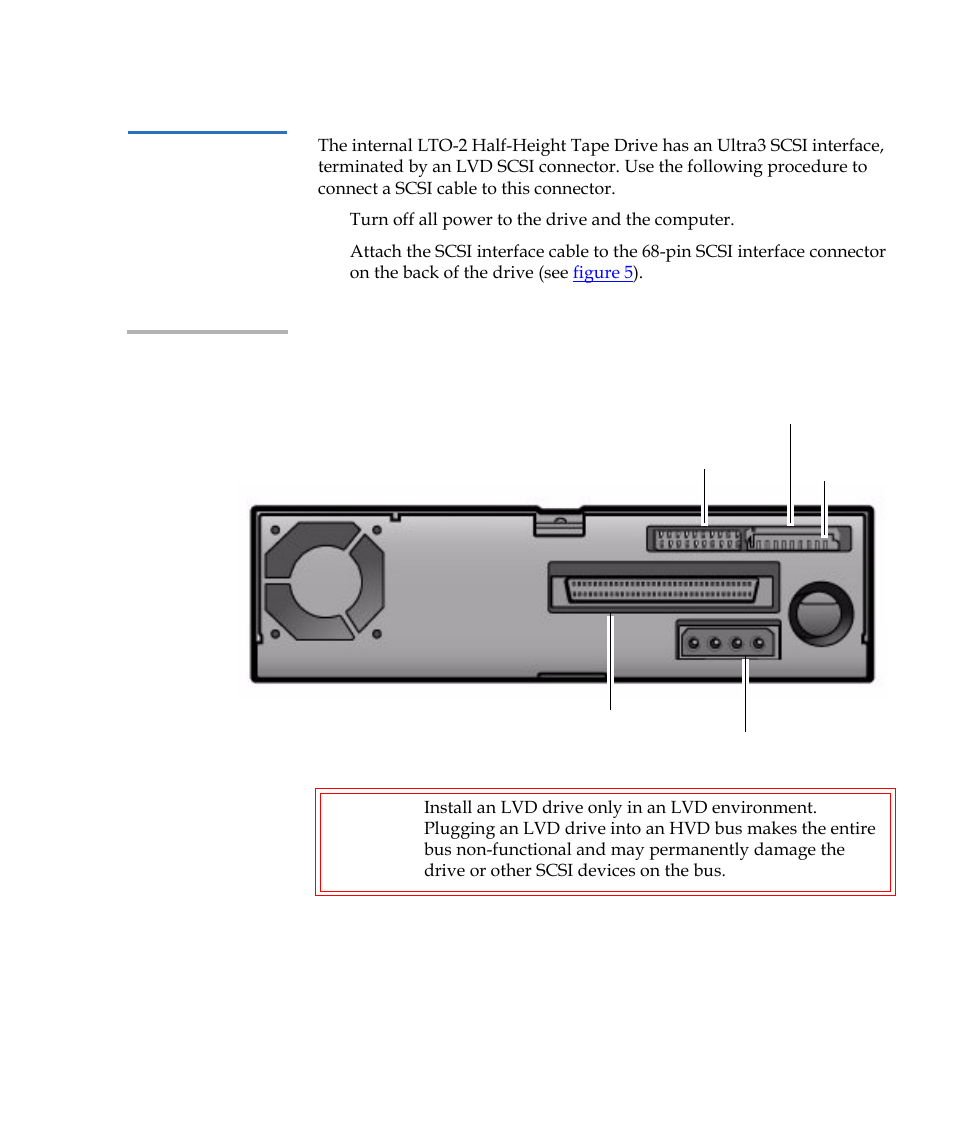 Connecting a scsi cable, Figure 5 | Quantum LTO-2 User Manual | Page 27 / 94