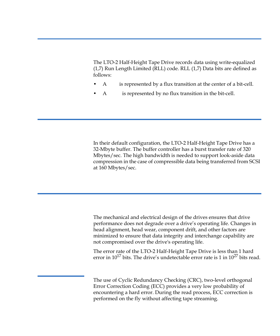 Recording method, Data buffer, Data integrity | Error-correction code (ecc), Recording method data buffer data integrity | Quantum LTO-2 User Manual | Page 43 / 94