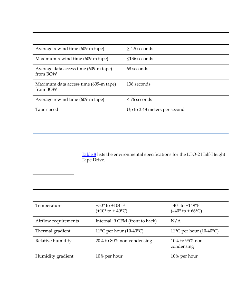 Environmental requirements, Table 8 | Quantum LTO-2 User Manual | Page 55 / 94