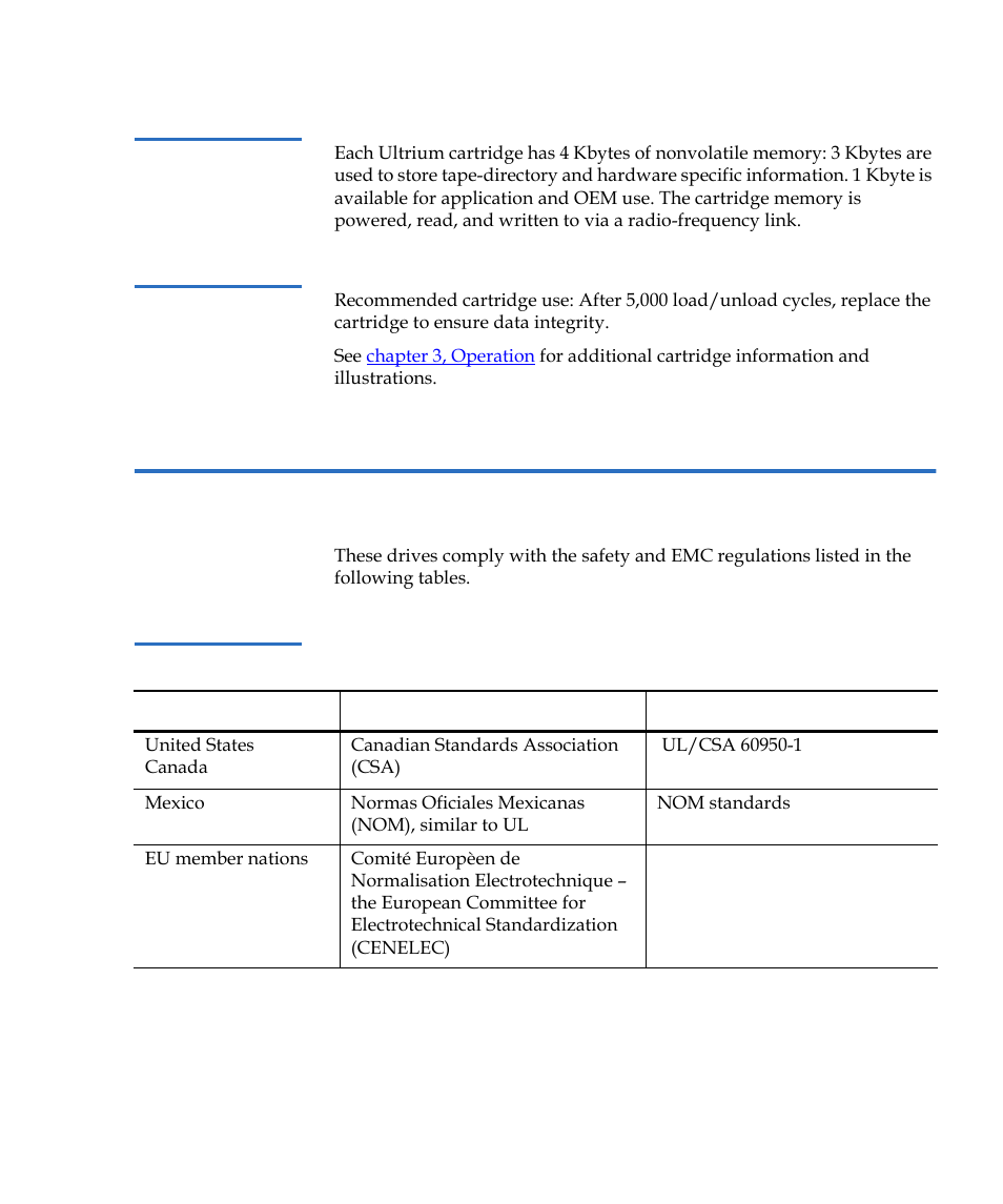 Cartridge memory, Cartridge reliability, Regulatory compliance | Safety compliance | Quantum LTO-2 User Manual | Page 59 / 94