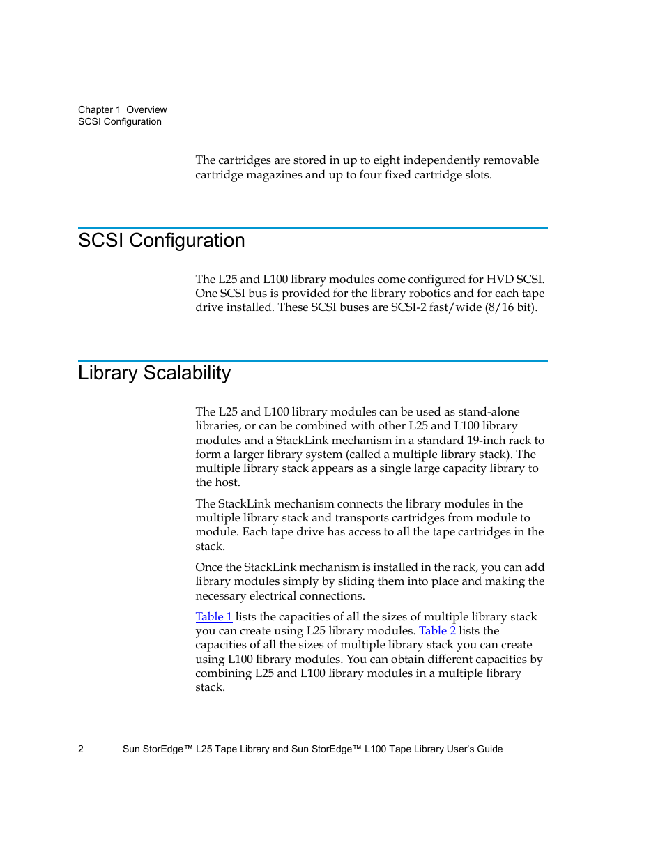 Scsi configuration, Library scalability | Quantum Sun StorEdge L100 User Manual | Page 18 / 192