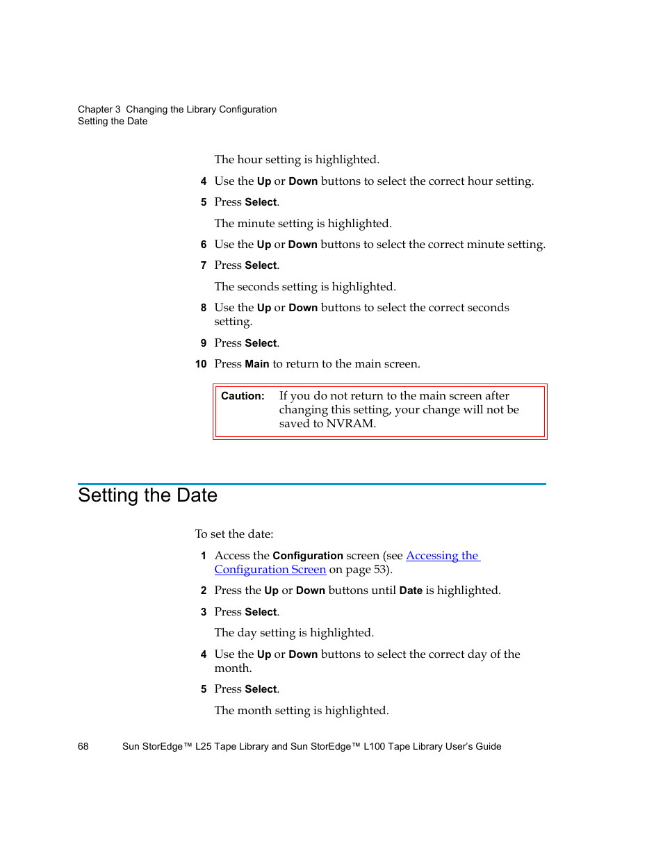 Setting the date | Quantum Sun StorEdge L100 User Manual | Page 84 / 192