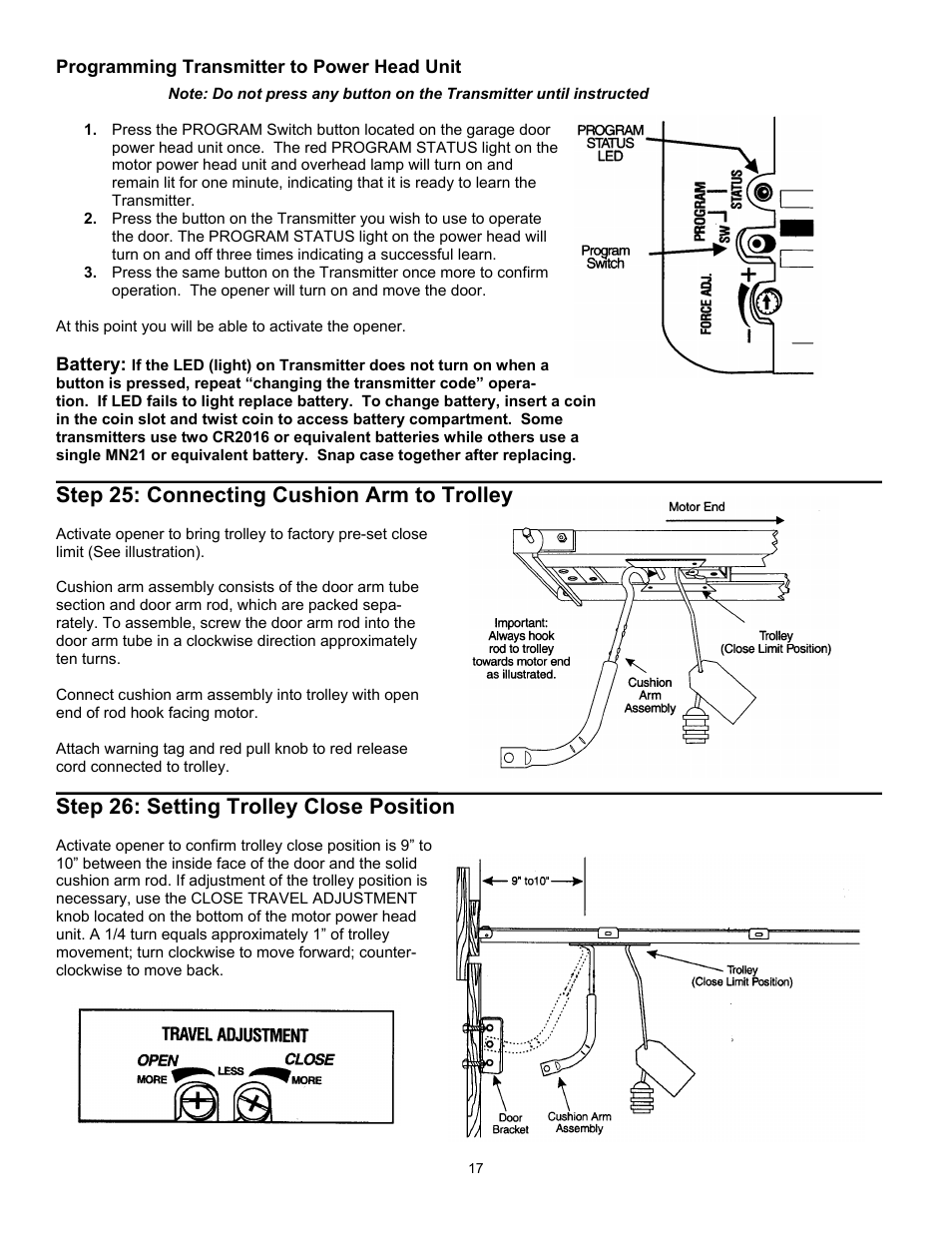 Step 25: connecting cushion arm to trolley, Step 26: setting trolley close position | Quantum 3316 User Manual | Page 17 / 32