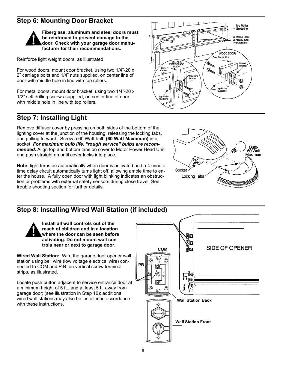 Step 6: mounting door bracket, Step 7: installing light | Quantum 3316 User Manual | Page 8 / 32