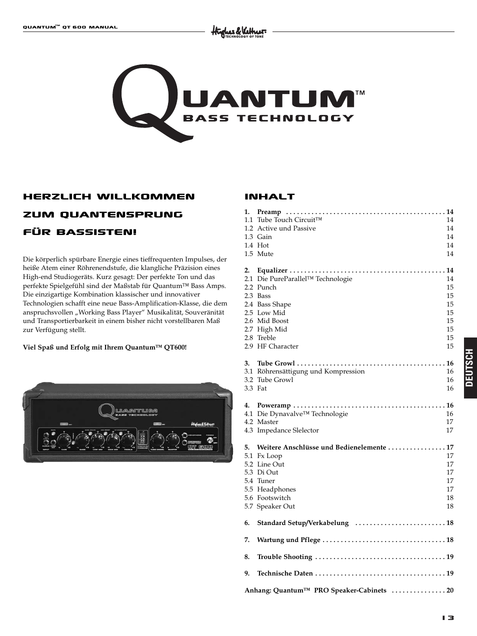 Inhalt, Deutsch | Quantum QT600 User Manual | Page 13 / 48