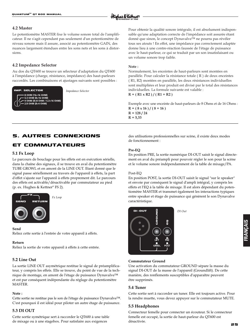 Autres connexions et commutateurs, Français | Quantum QT600 User Manual | Page 25 / 48