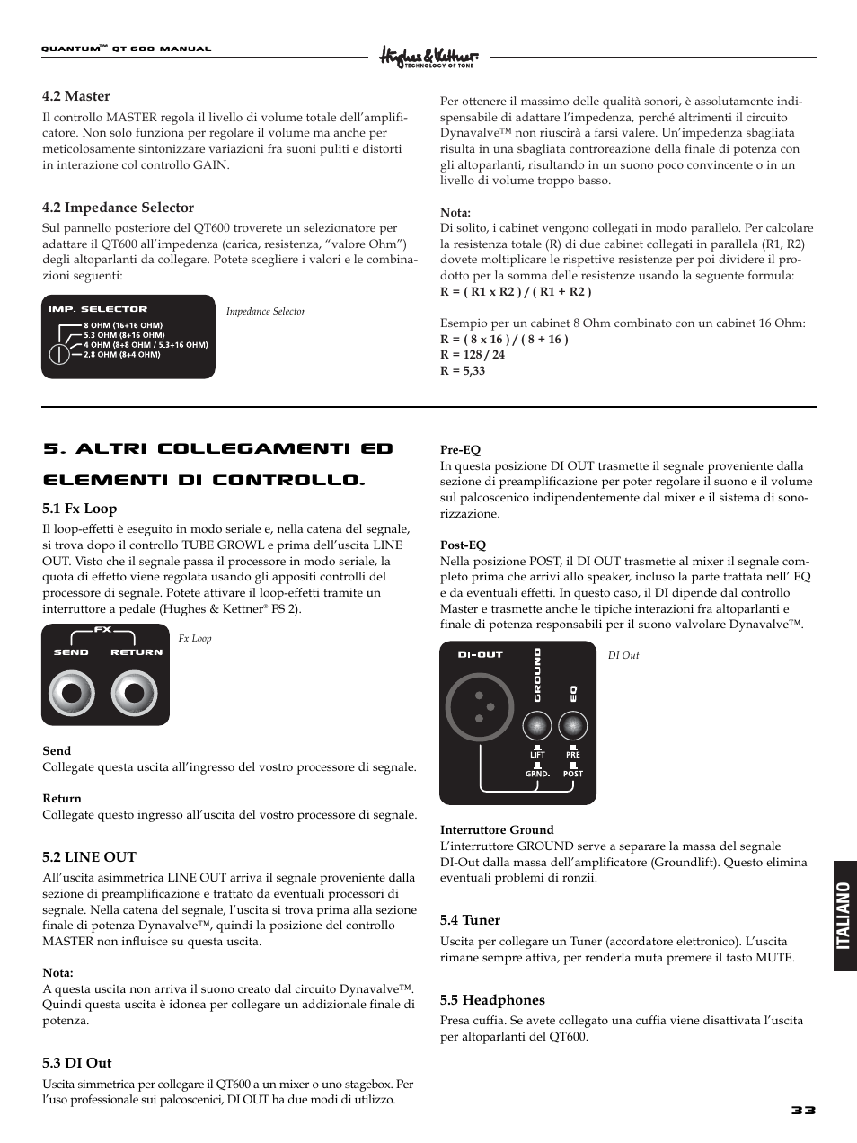 Altri collegamenti ed elementi di controllo, It aliano | Quantum QT600 User Manual | Page 33 / 48