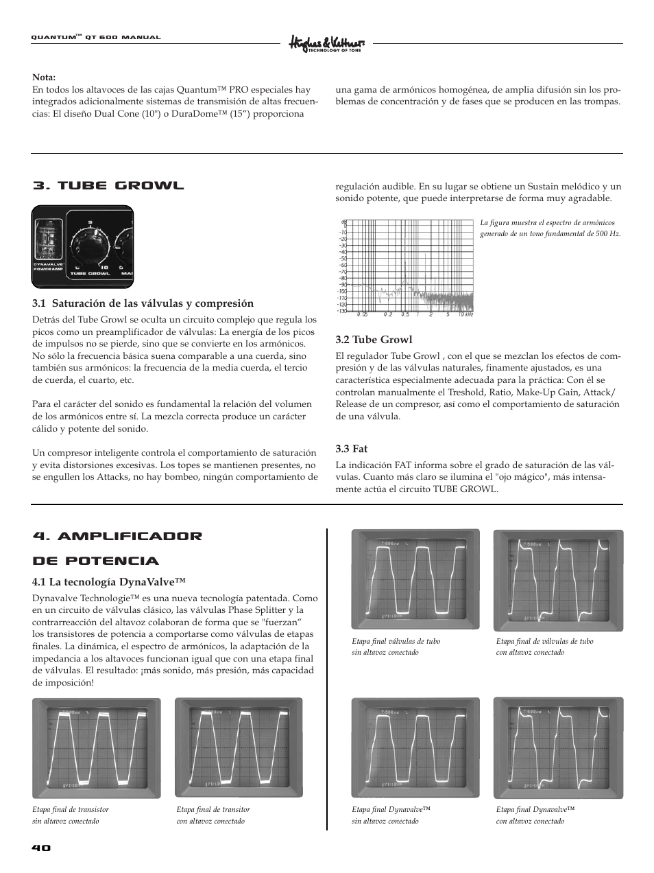 Amplificador de potencia, Tube growl | Quantum QT600 User Manual | Page 40 / 48
