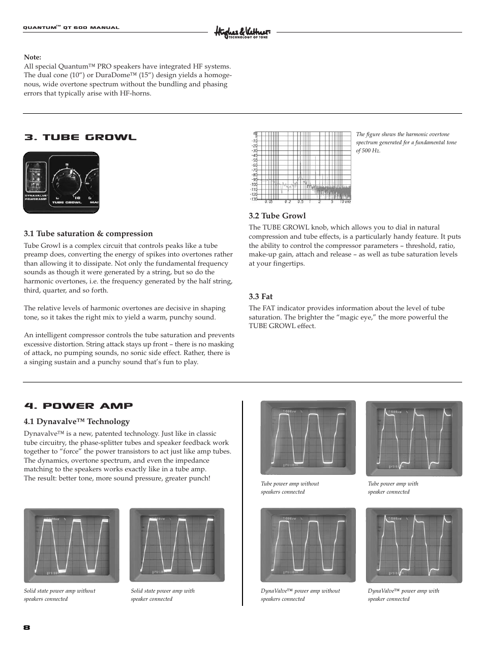 Power amp, Tube growl | Quantum QT600 User Manual | Page 8 / 48