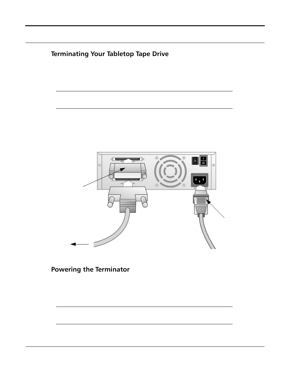 Terminating your tabletop tape drive, Powering the terminator, Terminating your tabletop tape drive -8 | Powering the terminator -8 | Quantum Tape Drive DLT VS80 User Manual | Page 22 / 50