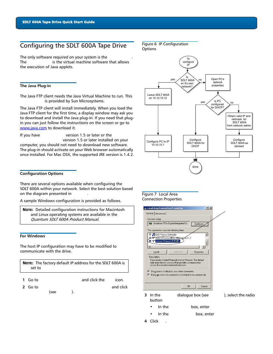 Configuring the sdlt 600a tape drive, The java plug-in, Configuration options | For windows, Proceed to | Quantum Tape Drive SDLT 600A User Manual | Page 4 / 8