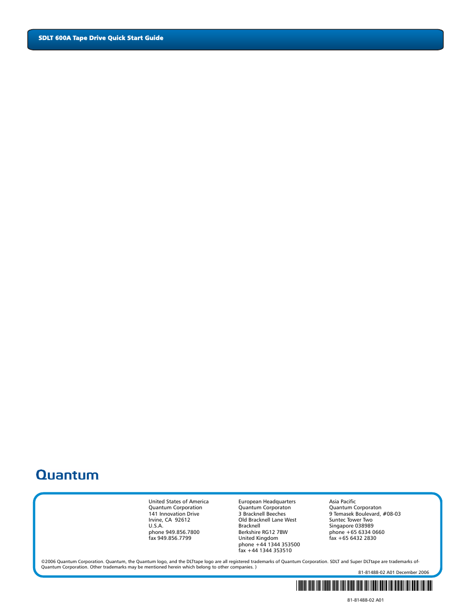 Quantum Tape Drive SDLT 600A User Manual | Page 8 / 8