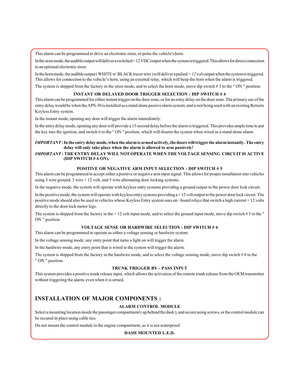 Installation of major components | Q-Logic Keyless Entry Alarm Upgrade Module APS-30 User Manual | Page 2 / 6