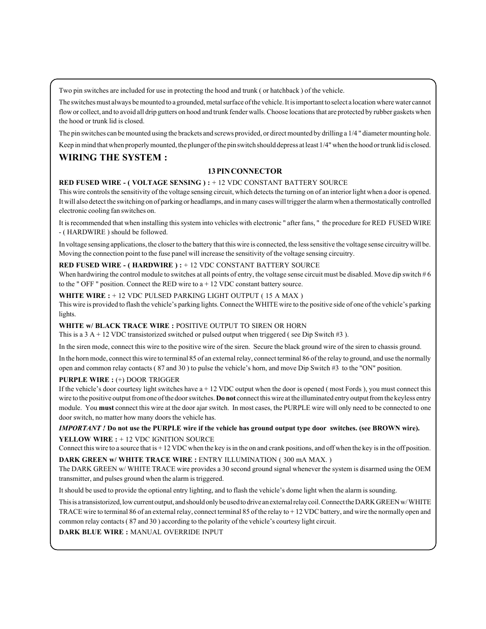 Wiring the system | Q-Logic Keyless Entry Alarm Upgrade Module APS-30 User Manual | Page 4 / 6