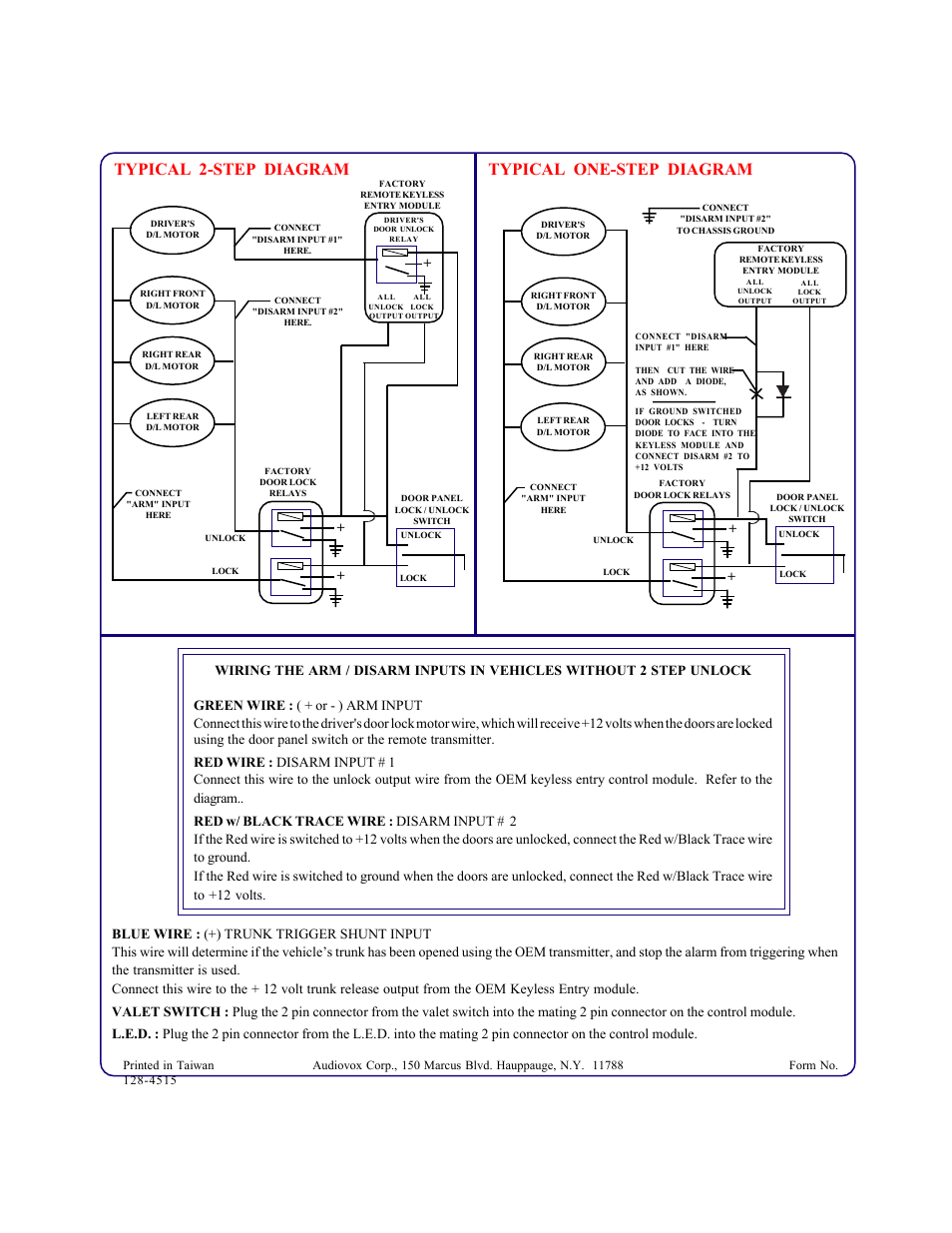 Typical 2-step diagram typical one-step diagram | Q-Logic Keyless Entry Alarm Upgrade Module APS-30 User Manual | Page 6 / 6