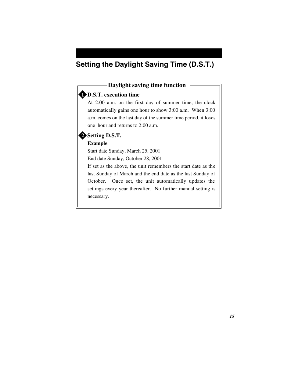 Setting the daylight saving time (d.s.t.) | Quartz SIMPLEX 500 User Manual | Page 17 / 34