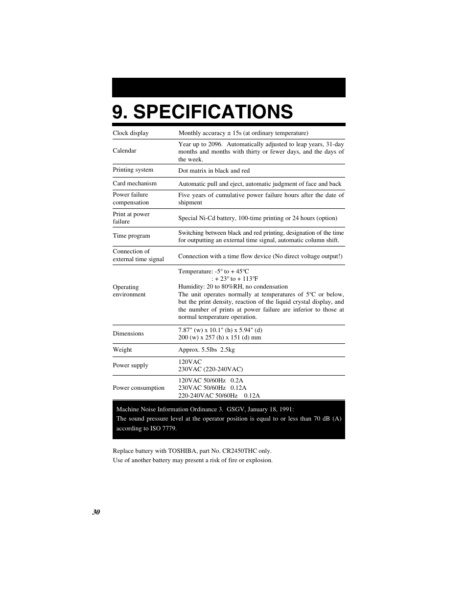 Specifications | Quartz SIMPLEX 500 User Manual | Page 31 / 34
