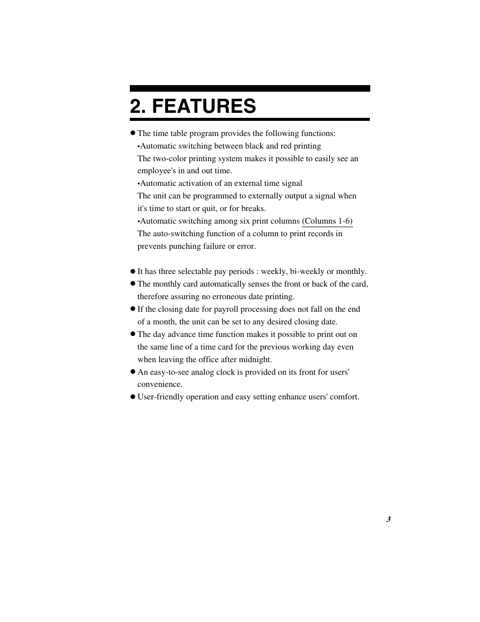 Features | Quartz SIMPLEX 500 User Manual | Page 5 / 34