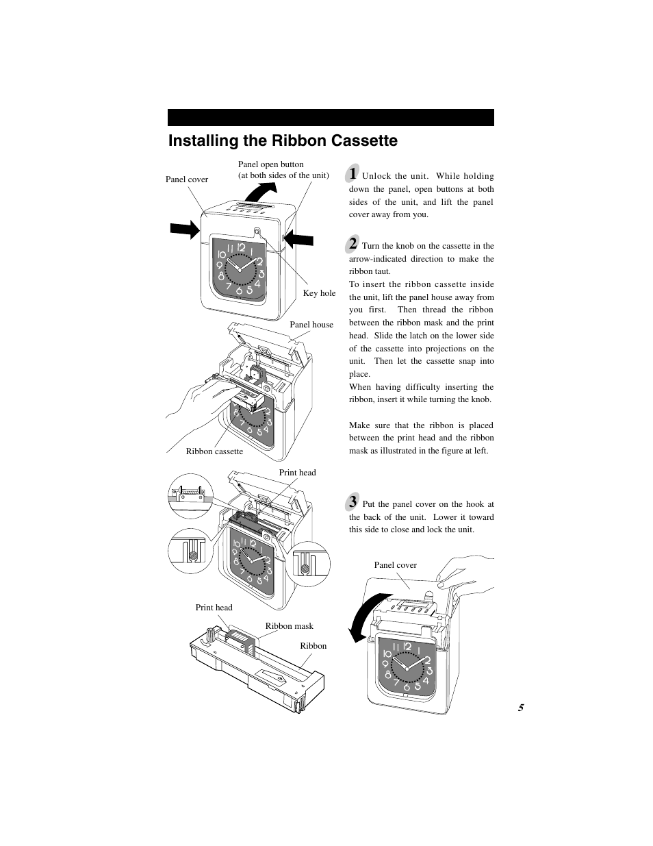 Installing the ribbon cassette 1 | Quartz SIMPLEX 500 User Manual | Page 7 / 34