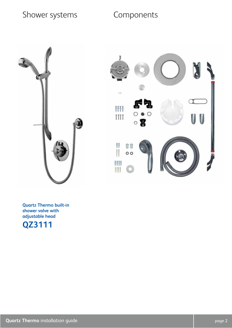 Shower systems, Qz3111 components | Quartz QZ3111 User Manual | Page 2 / 16