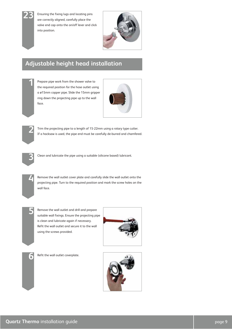 Adjustable height head installation | Quartz QZ3111 User Manual | Page 9 / 16