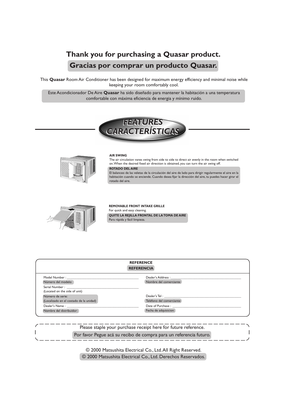 Features características features características | QUASAR HQ-2121RH User Manual | Page 2 / 24