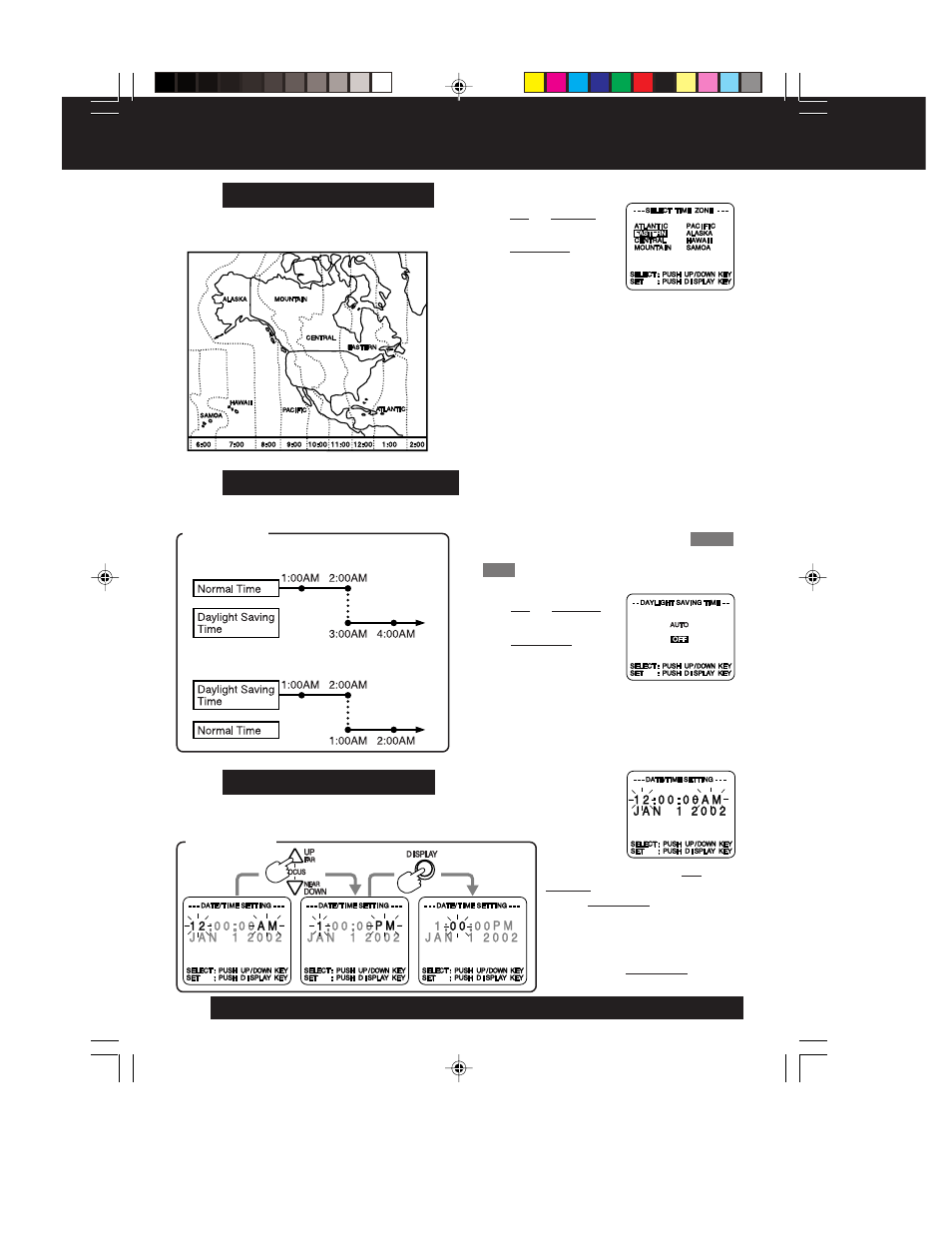 3a 3b 3c, Setting the clock | QUASAR Palmcorder VM-L152 User Manual | Page 14 / 40