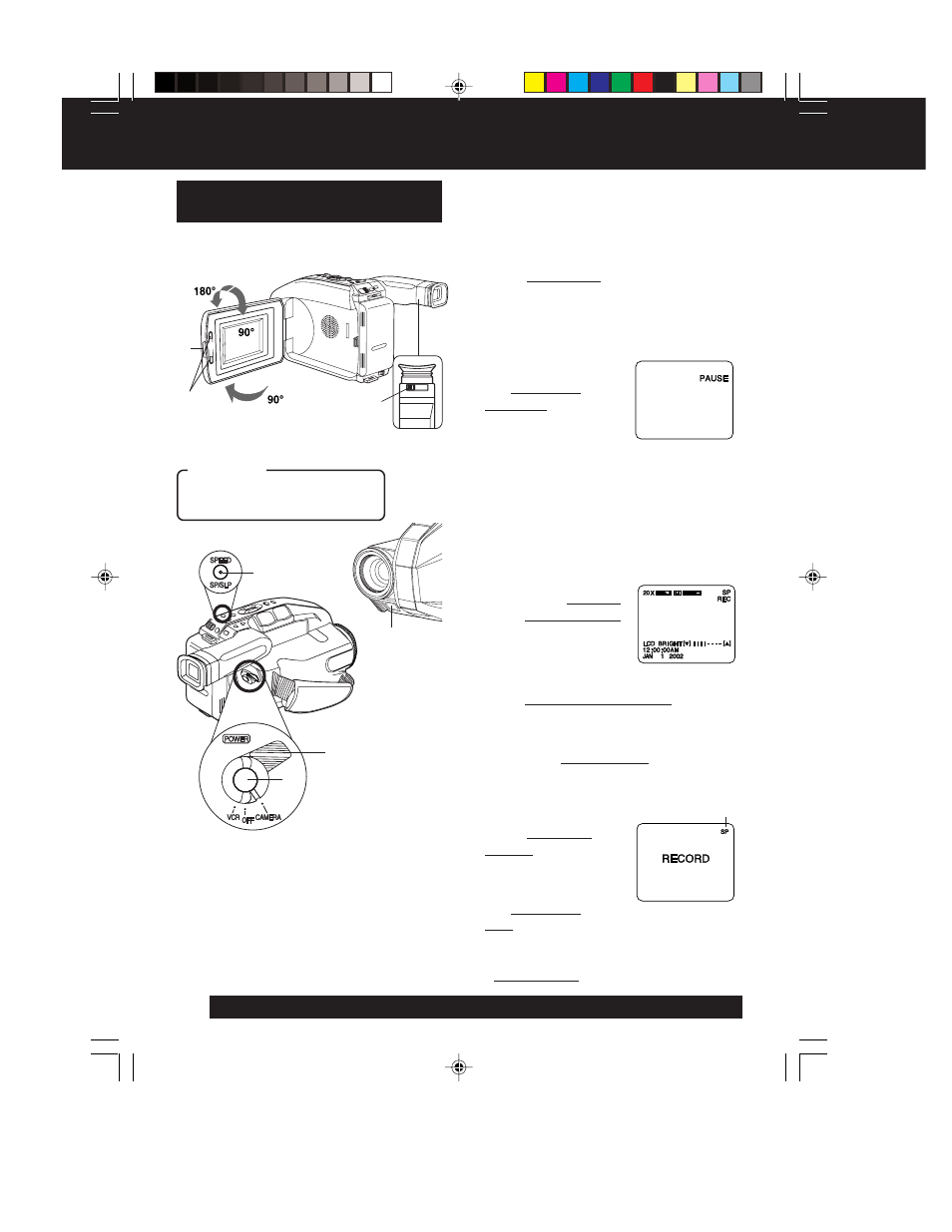 Basic operation, Camera recording | QUASAR Palmcorder VM-L152 User Manual | Page 16 / 40