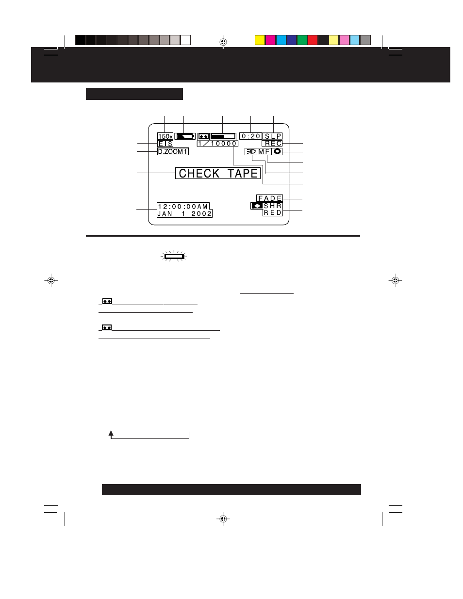 Viewfinder/lcd monitor indications | QUASAR Palmcorder VM-L152 User Manual | Page 30 / 40