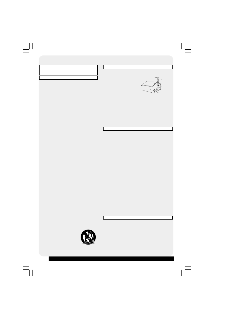Initial setup, Important safeguards and precautions, Installation | Using the unit, Service, Outdoor antenna installation | QUASAR V V-1303B User Manual | Page 2 / 36