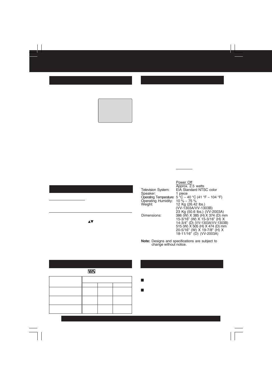 Before using, Unit information, Specifications | Head cleaning record/playback time, Dst (daylight saving time), Features for a quality picture | QUASAR V V-1303B User Manual | Page 4 / 36