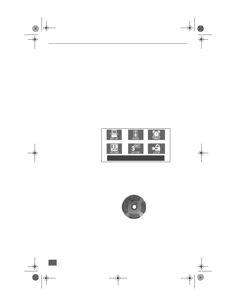 Para el amplificador de sonido/to audio amp, Menu principal, Boton action | Botones ch / vol, Menú principal, Exit, Botón action | QUASAR SP3234 User Manual | Page 22 / 32